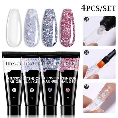 4PCs/Set Nail Extension UV Nail Gels Set Clear Nude Semi-permanent Quick Extension Set Nail Art Acrylic Gel Polish - Shop & Buy