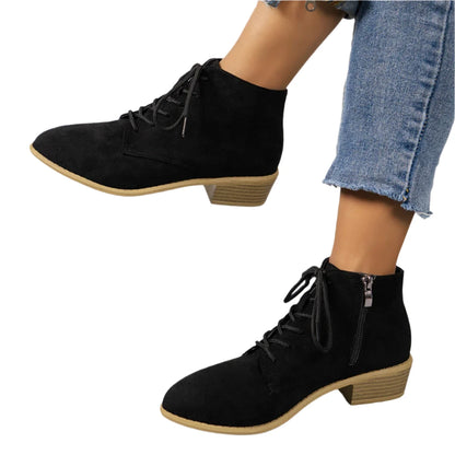 Women's Autumn Block Heeled Short Boots Fashion Zip Lace Up Faux Suede Ankle Boots - Shop & Buy