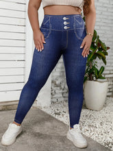 Load image into Gallery viewer, Plus Size Women&#39;s Long Leggings with Faux Denim Print Stretch Mid-Rise Skinny Pants
