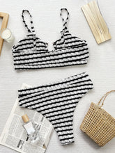 Load image into Gallery viewer, Sexy Black White Stripe Bikini Set Women Metal Cut Out Push Up High Wiast Swimsuit
