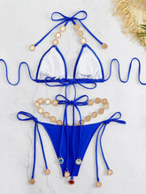 Load image into Gallery viewer, Sexy Rhinestone Bikini Women Blue Hollow Out Push Up Criss Cross Swimsuit
