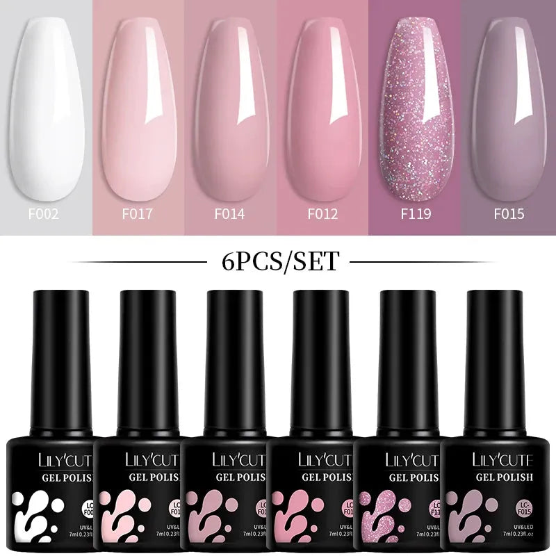 6Pcs/Set Macaron Color Gel Nail Polish Set Kit Spring 6 Colors UV LED Nail Art Gel Vernis Semi Permanent Base Top Coat - Shop & Buy