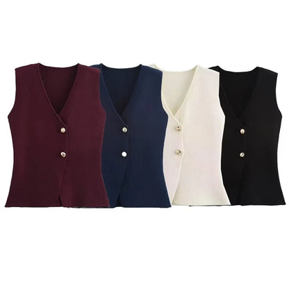 Women's Vest Black Navy Blue Off White Claret Sweater Cropped Knit Vest V Neck Sleeveless Short Vest Light Slim Waistcoats