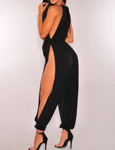 Load image into Gallery viewer, Sexy New Slit Wide Leg Harem Jumpsuits Rompers Women Gold Lace up Sleeveless Jumpsuits Overalls Clubwear
