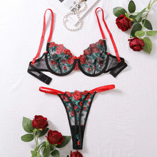 Load image into Gallery viewer, Sheer Sensual Bra&amp;Briefs Sets Fashion Embroidery Mesh Underwear Suits Women Floral Sexy Lingerie Two Pieces Sets
