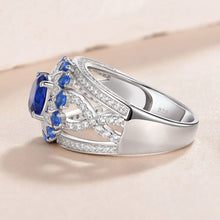 Load image into Gallery viewer, 925 Sterling Silver White Blue Sapphire Flower Engagement Rings for Women Wedding Round Zircon Dating Party Cocktail Ring
