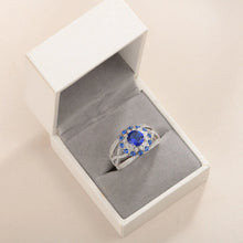 Load image into Gallery viewer, 925 Sterling Silver White Blue Sapphire Flower Engagement Rings for Women Wedding Round Zircon Dating Party Cocktail Ring
