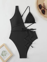 Load image into Gallery viewer, Sexy Black Swimwear Women Hollow Out One Shoulder Bra Wrap Arround Backless One Piece Swimsuit
