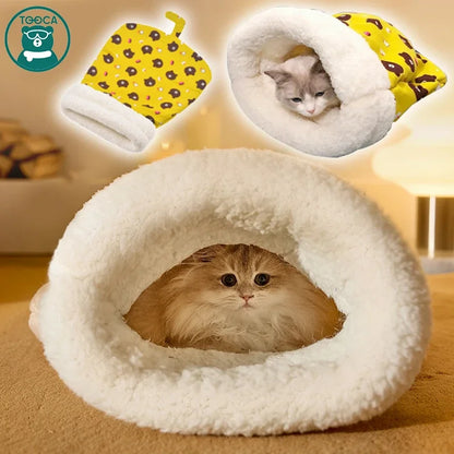 Cat Sleeping Bag Soft Cuddly Fluffy Feel Thickened Pet Pocket Type Quilt Bed Kitten Puppy Soft Comfortable Warm Nest Pet