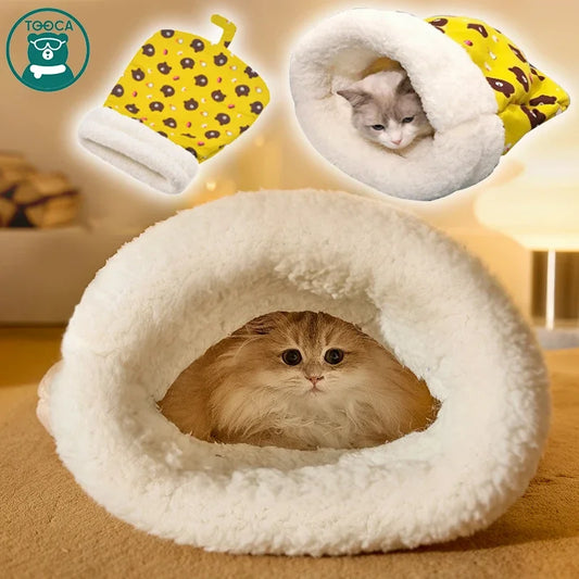 Cat Sleeping Bag Soft Cuddly Fluffy Feel Thickened Pet Pocket Type Quilt Bed Kitten Puppy Soft Comfortable Warm Nest Pet