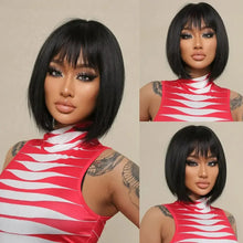 Load image into Gallery viewer, Short Straight Hair Wigs With Bangs Glueless Short Bob Human Hair Wig 12 Inchs Malaysia Hair None Lace Wig
