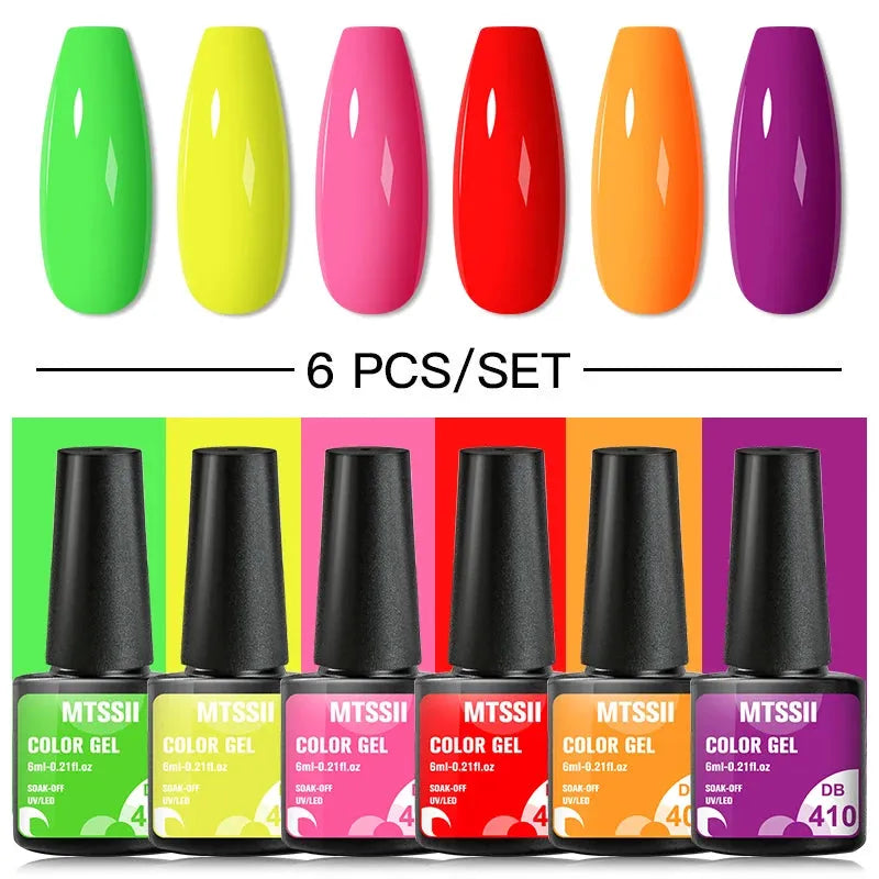 6PCS/SET Color Nail Gel Polish Set Kits  Base Top Coat  Varnish Soak Off UV Gel LED Semi Permanent All For Manicure Nail Art - Shop & Buy