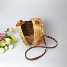 Load image into Gallery viewer, Rattan Woven Women&#39;S Shoulder Bag Round Straw Beach Bags Female Bohemian Handbag Luxury Designer Handmade Crossbody Bag
