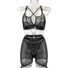 Load image into Gallery viewer, Trendy Lingerie Women 3 Piece Set Luxury Sexy Mesh See Through Thong and Bra Bandage Underwear
