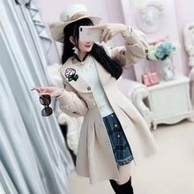 Load image into Gallery viewer, Women&#39;s Woolen Coat Autumn Winter New Lantern Sleeves Long Sleeved Mid Length Jacket
