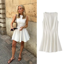 Load image into Gallery viewer, Summer new solid color casual street style boat neck sleeveless slim skater dress
