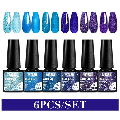 6PCS/Set Red Gel Nail Polish Set Glitter Sequins Semi Permanent Base Matte Top Coat Soak Off LED UV Nail Art Gel Varnish - Shop & Buy