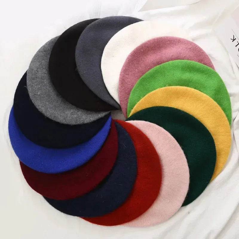 Women Wool Berets French Artist Style Warm Winter Beanie Hat Retro Plain Beret Solid Color Elegant Lady All Matched Autumn Caps - Shop & Buy