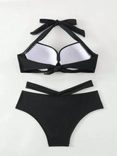 Load image into Gallery viewer, Solid Color Black Two Piece Swimsuit Women Sexy High Waist Hollow Out Halter Backless Bikini Set
