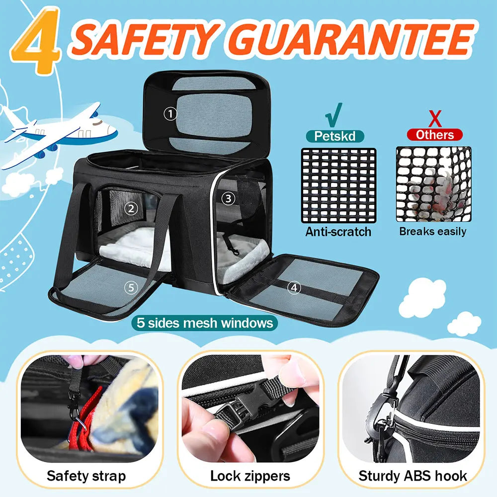 Expandable Pet Carrier Major USA Airlines Approved Soft Small Dog Cat Carrier with Safety Zipper and AntiScratch Mesh