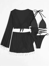 Load image into Gallery viewer, Swimming Suit Women Beach Wear Solid Beach Suit Tassel Cover Up Mesh Short Skirt Bikini
