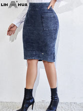 Load image into Gallery viewer, Women&#39;s Plus Size Denim Skirt Chic Elegant Skirt For Chubby Women Autumn Cotton Knitted Skirt
