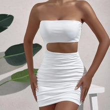 Load image into Gallery viewer, Women Sexy Backless Sleeveless Mini Dress Strapless White Hollow Out Party Pleated Bodycon Short Dresses
