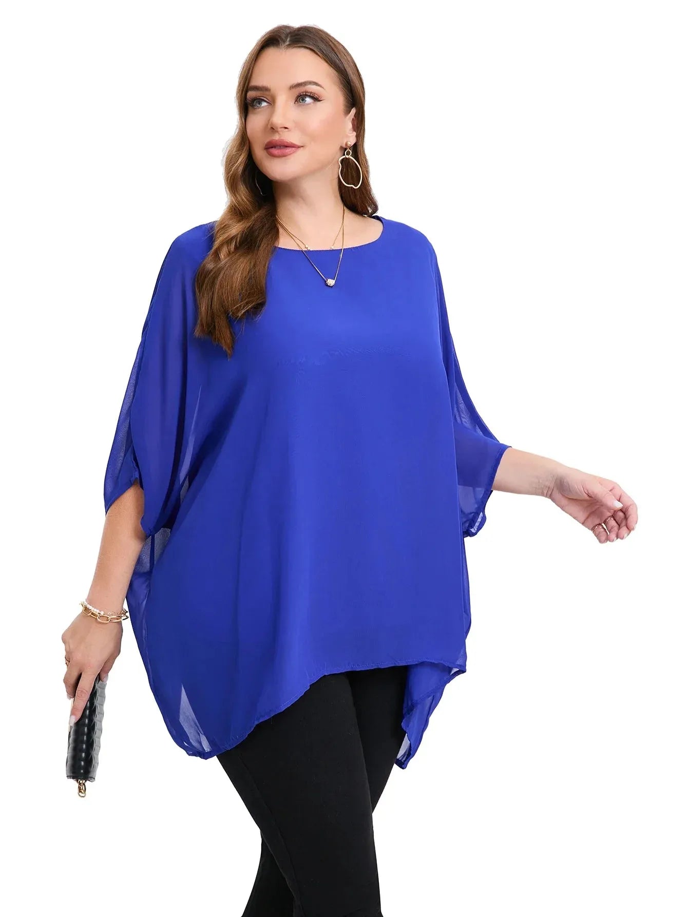 Womens Plus Size Elegant Summer Blouse Batwing Sleeve Oversized Chiffon Blouse - Shop & Buy