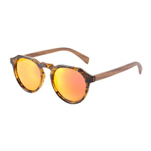 Load image into Gallery viewer, Retro Brand Design Walnut Wood Temple Polarized Women Sunglasses Round Frame
