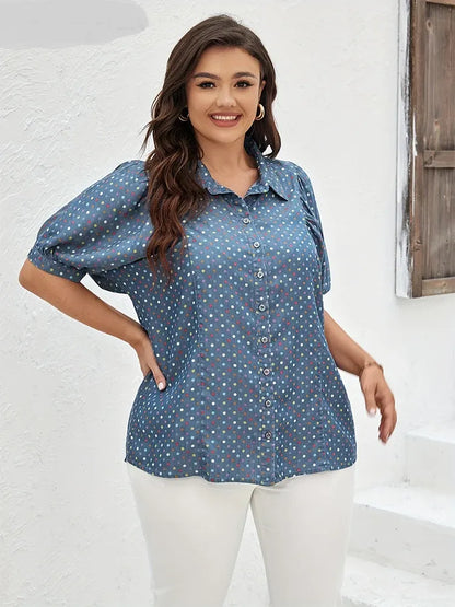 Women's Plus Size Denim Shirt Summer Chic Elegant Shirt For Chubby Women Cotton Woven Shirt - Shop & Buy