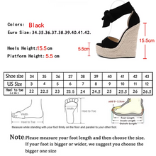 Load image into Gallery viewer, Women Summer Butterfly Knot Solid Black Open Toe Sandals Fashion Platform High Heel Wedge Shoes
