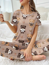 Load image into Gallery viewer, Adorable Cartoon Bear &amp; Heart Printed Women&#39;s Pajama Set - Comfortable Short Sleeve, Round Neck Top with Elastic Waist Pants - Shop &amp; Buy
