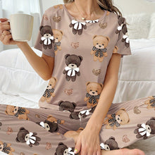 Load image into Gallery viewer, Adorable Cartoon Bear &amp; Heart Printed Women&#39;s Pajama Set - Comfortable Short Sleeve, Round Neck Top with Elastic Waist Pants - Shop &amp; Buy
