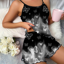 Load image into Gallery viewer, Adorable Tie Dye Butterfly Print Pajama Set - Soft Lettuce Trim, Backless Cami &amp; Elastic Shorts - Cozy Loungewear for Trendy Women - Shop &amp; Buy
