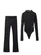 Load image into Gallery viewer, Womens Lace Pants Sets Slim Jumpsuits Top + High Waist Trousers Sexy Lady Floral Lace Translucent Y2k Bodysuit Suits
