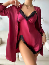 Load image into Gallery viewer, Allure Satin Sleep Set: Chic Belted Robe &amp; V-Neck Dress, Breathable All-Season Women Loungewear - Shop &amp; Buy
