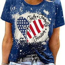Load image into Gallery viewer, American Flag Heart Print T-shirt, Casual Crew Neck Short Sleeve Independence Day T-shirt, Women&#39;s Clothing - Shop &amp; Buy
