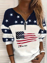 Load image into Gallery viewer, American Flag Print Pullover Sweatshirt, Casual Long Sleeve Zip-up Sweatshirt For Fall &amp; Winter - Shop &amp; Buy
