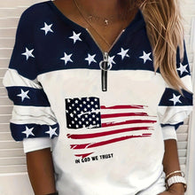 Load image into Gallery viewer, American Flag Print Pullover Sweatshirt, Casual Long Sleeve Zip-up Sweatshirt For Fall &amp; Winter - Shop &amp; Buy
