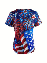 Load image into Gallery viewer, American Flag Print V-Neck Short Sleeve T-Shirt - Soft, Mid-Elasticity Polyester Casual Tee for Women - Shop &amp; Buy
