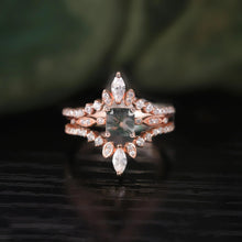 Load image into Gallery viewer, Antique Moss Agate Ring Rose Gold Engagement Ring Set Vintage Art Deco Stacking Matching Band Unique Bridal Promise Ring Set - Shop &amp; Buy
