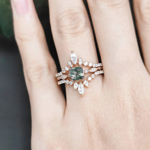 Load image into Gallery viewer, Antique Moss Agate Ring Rose Gold Engagement Ring Set Vintage Art Deco Stacking Matching Band Unique Bridal Promise Ring Set - Shop &amp; Buy
