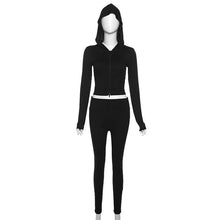 Load image into Gallery viewer, Autumn Solid Knitted Rib Tracksuit Women Casual Zipper Hoodie Crop Top + Pencil Pants Slim Sporty Two Piece Set Outfits - Shop &amp; Buy
