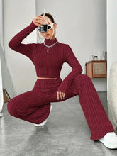 Load image into Gallery viewer, Autumn Winter Solid Knitted Rib Two Piece Set Casual Turtleneck Long Sleeve Crop Top + Pants Slim Sport Outfits Streetwear Suits - Shop &amp; Buy
