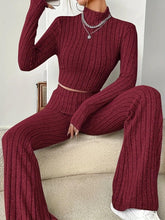 Load image into Gallery viewer, Autumn Winter Solid Knitted Rib Two Piece Set Casual Turtleneck Long Sleeve Crop Top + Pants Slim Sport Outfits Streetwear Suits - Shop &amp; Buy
