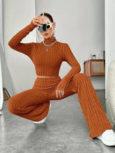 Load image into Gallery viewer, Autumn Winter Solid Knitted Rib Two Piece Set Casual Turtleneck Long Sleeve Crop Top + Pants Slim Sport Outfits Streetwear Suits - Shop &amp; Buy
