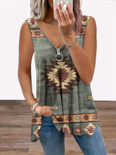 Load image into Gallery viewer, Aztec Geo Pattern Zippered Tank Top - Stylish &amp; Lightweight Sleeveless Top for Spring &amp; Summer - Shop &amp; Buy
