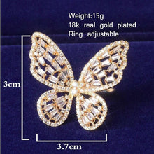 Load image into Gallery viewer, Baguette Zircon Women Butterfly Ring Gold Color Charm Rings Fashion Beautiful Jewelry adjustable - Shop &amp; Buy