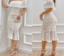 Load image into Gallery viewer, Women Solid Chic Off Shoulder Ruffle Hem Lace Hem Bodycon Sexy Formal Party Dress
