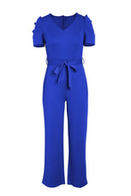 Load image into Gallery viewer, Belted Puff Sleeve V-Neck Jumpsuit - Shop &amp; Buy